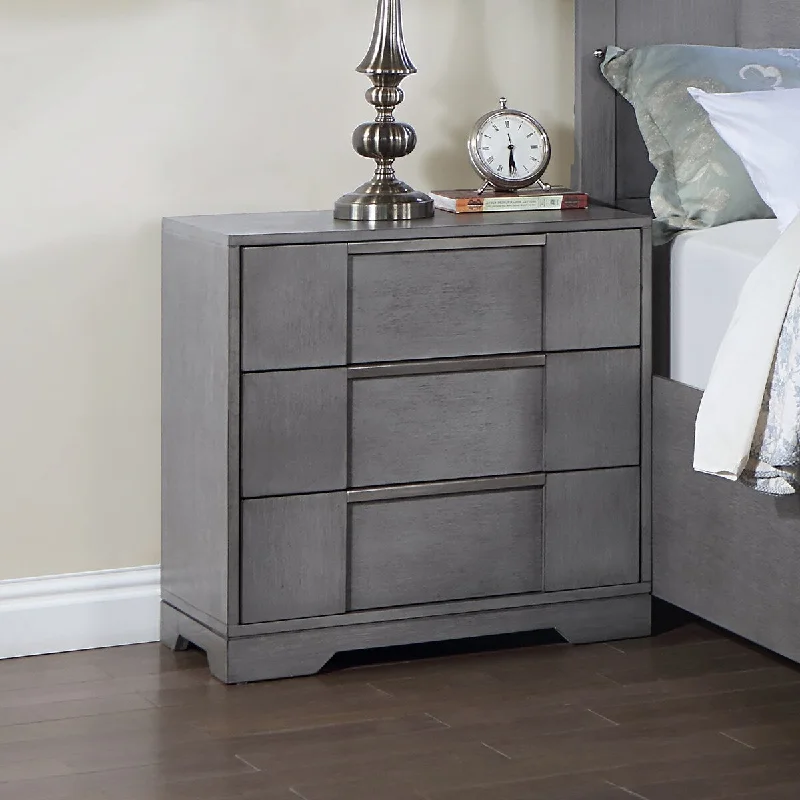 Furniture of America Tona Contemporary Grey Wood 3-Drawer Nightstand