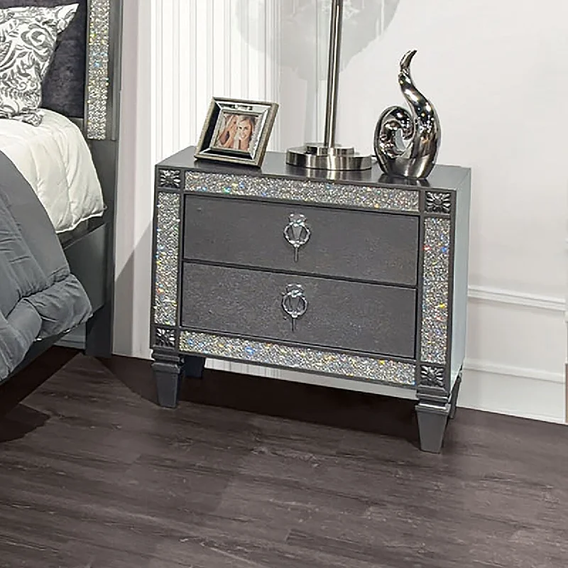 Furniture of America Welen Glam Grey Wood 2-Drawer Nightstand