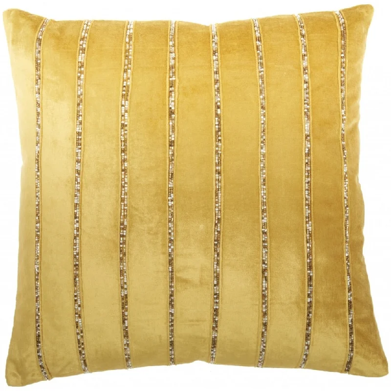 Glam Gold and Gold Accent Throw Pillow with Beaded Details