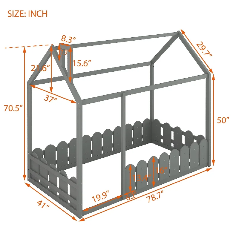 Gray Playhouse Twin Wood Bed Frame