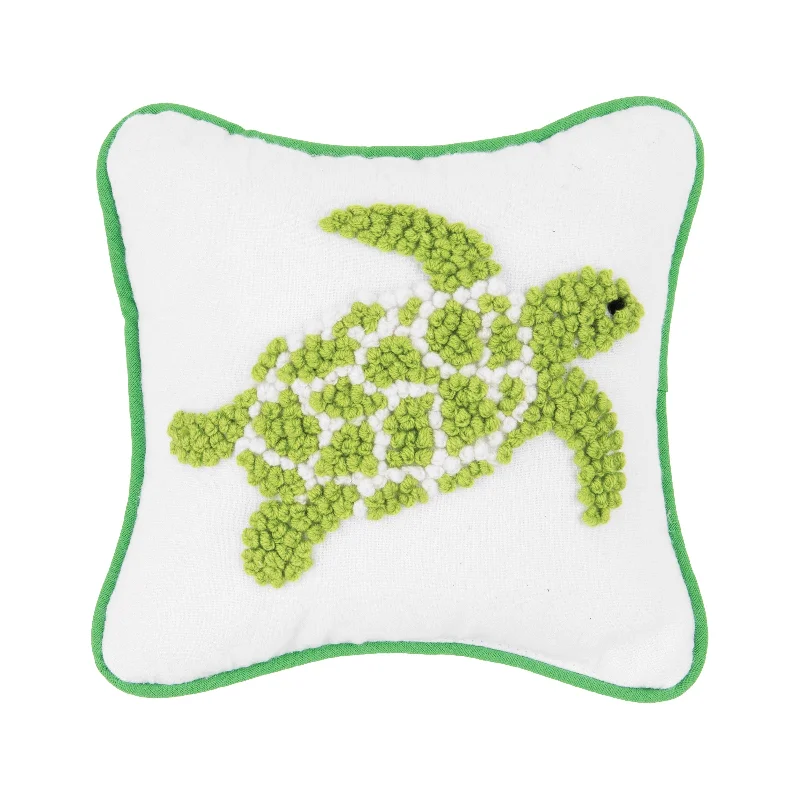 Green Turtle French Knot Throw Pillow