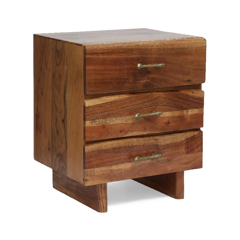 Handcrafted Design Acacia Wood Nightstand with Storage Space