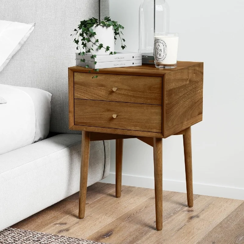 Harper Mid-Century Wood Nightstand with 2-Drawers, Small Side 15.7"D x 15.7"W x 23.4"H