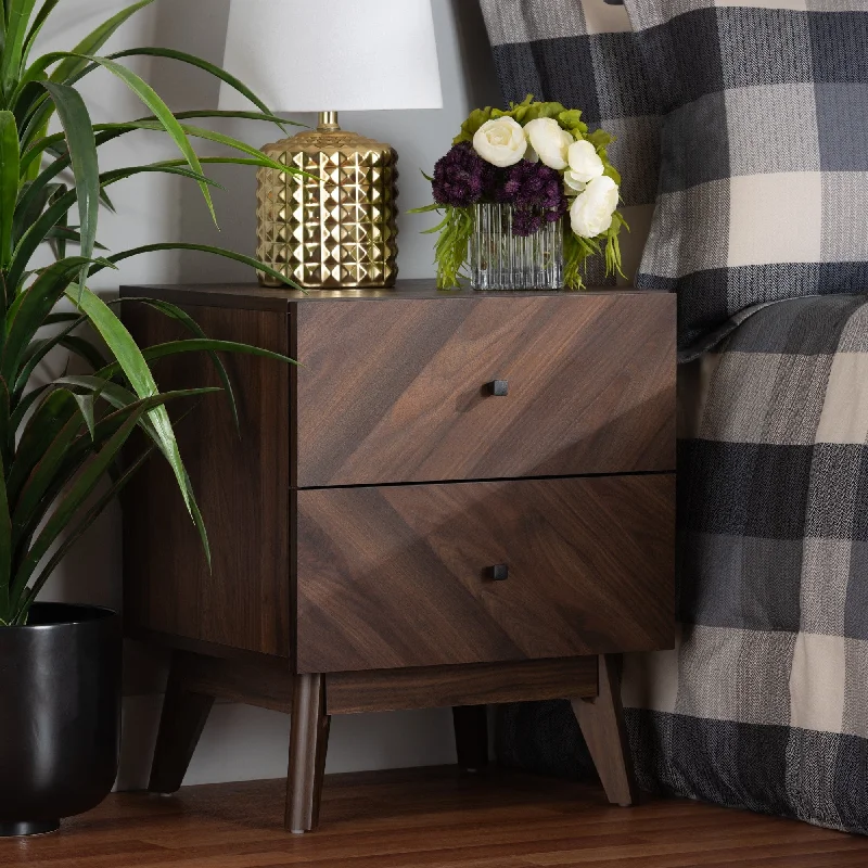 Hartman Mid-Century Modern Walnut Finished Wood 2-Drawer Nightstand