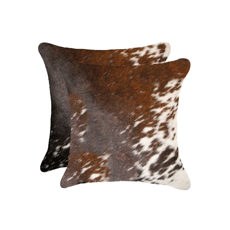 HomeRoots Set of Two 18" X 18" Brown and White Animal Print Cowhide Zippered Pillow