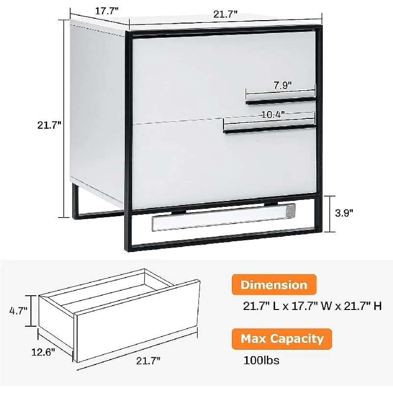 Hommpa Wireless Infrared Sensing Modern Nightstand with 2 Drawers and 3 Color Led Light Gray