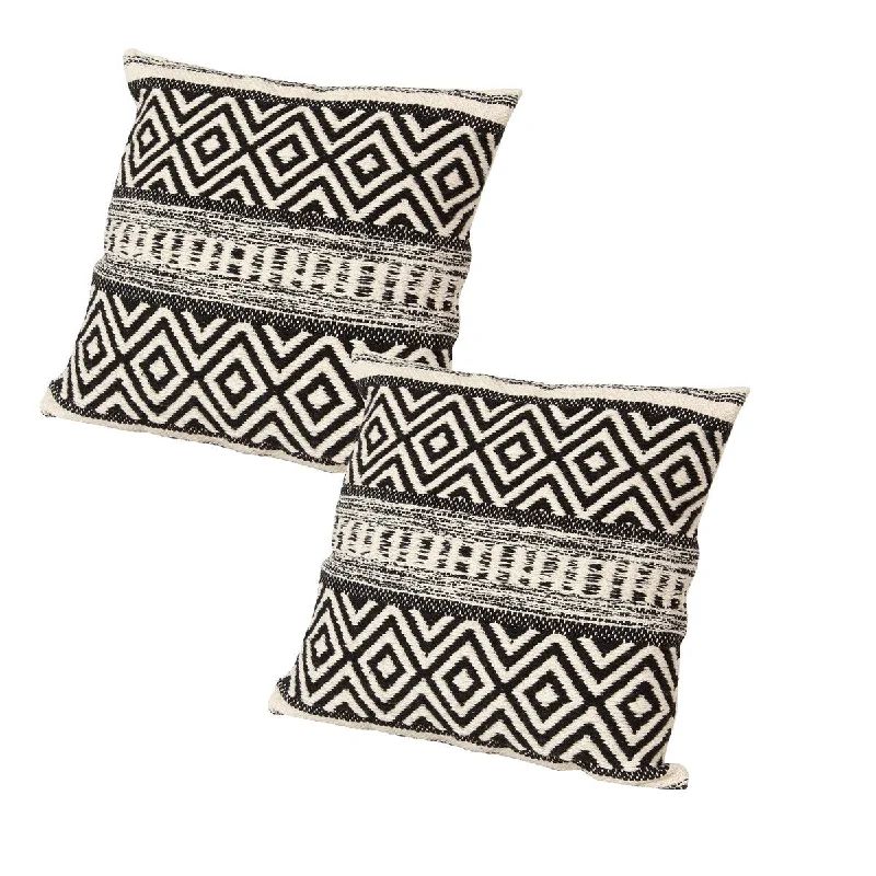 Jacquard Accent Throw Pillows Set of 2, Square Cotton Pillows with Boho Diamond Pattern, 18 x 18 inch