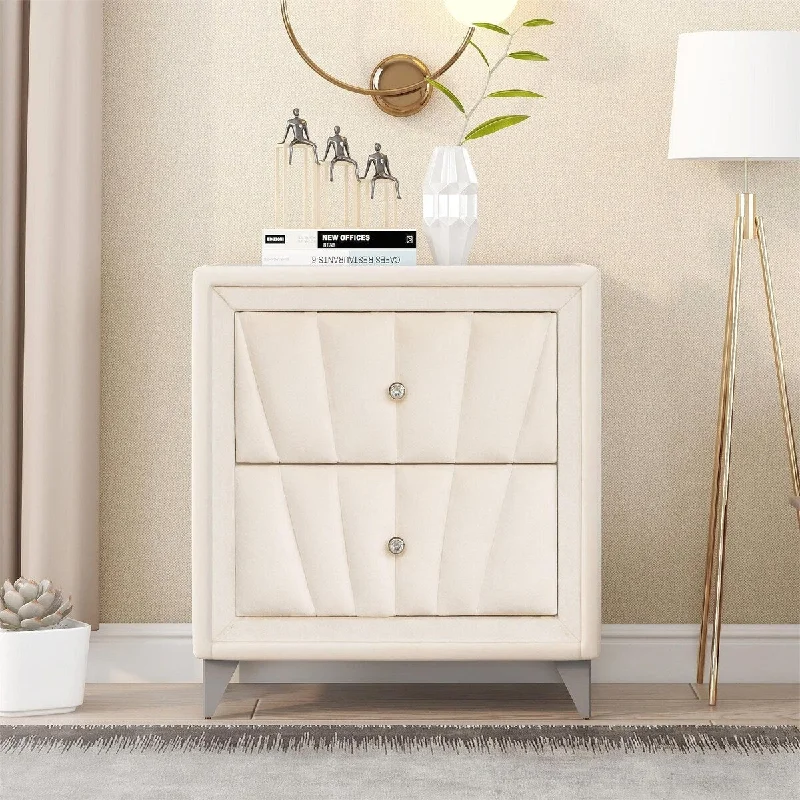 Jarex 2-Drawer Velvet Upholstered Nightstand