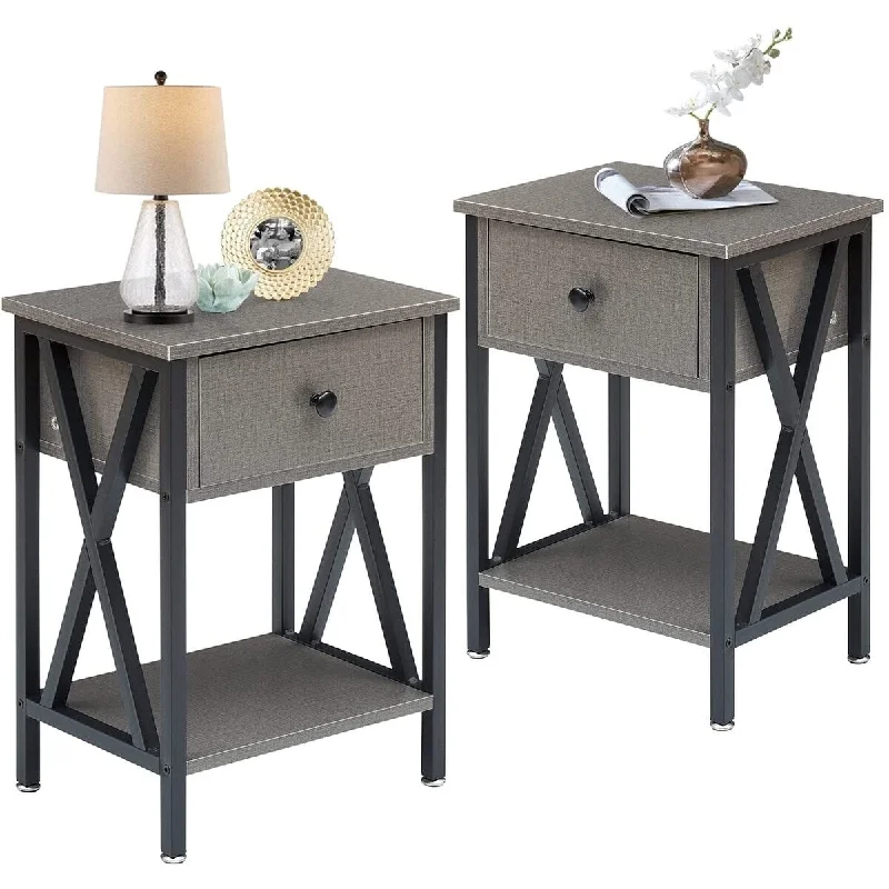 Javlergo Set of 2 Nightstand with 1 Drawer and Storage Shelf, End Table Bedside Table for Bedroom Living room Office