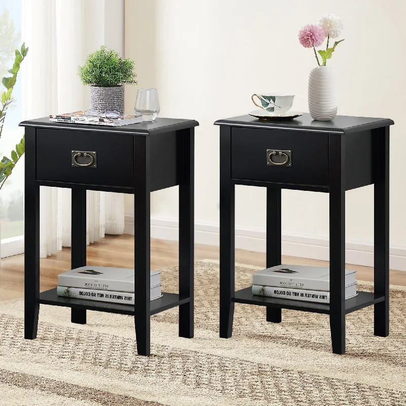 Javlergo Wooden Nightstand Bedside, Set of 2, Small End Tables with Drawer for Bedroom, Living Room, Office Room