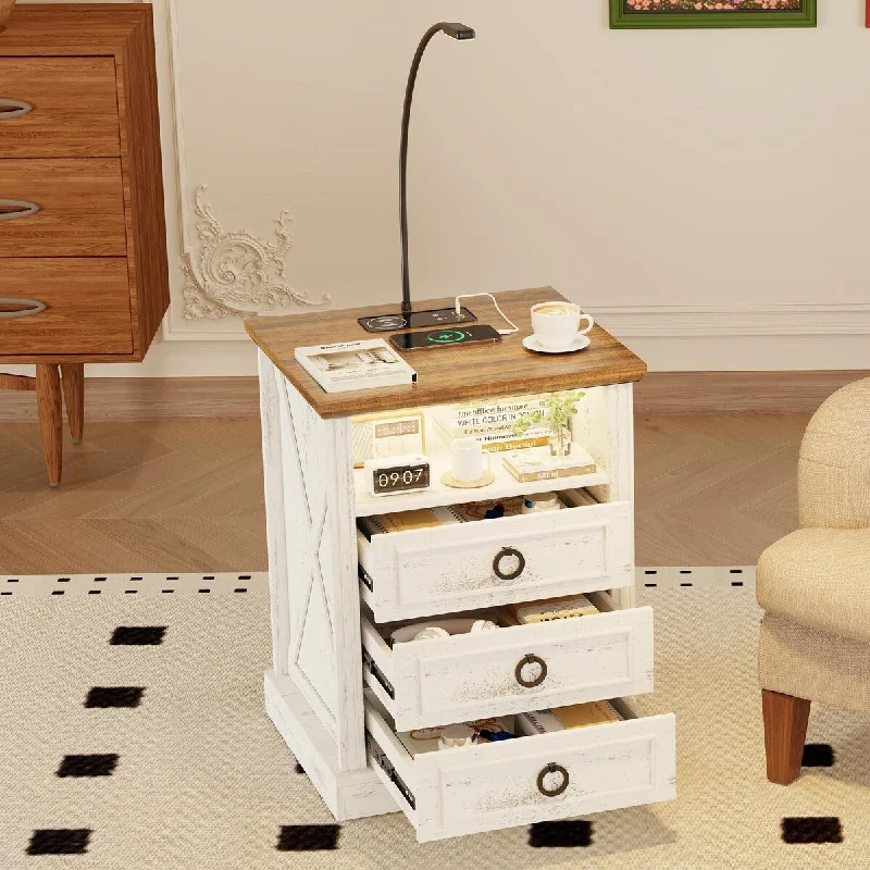 LED 3-Drawer Nightstand With and Reading Light