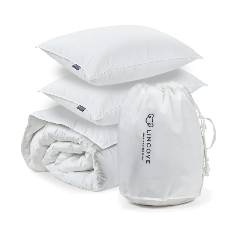 Lincove Move-in Bundle - White Down Comforter and Set of Two White Signature Down Pillows