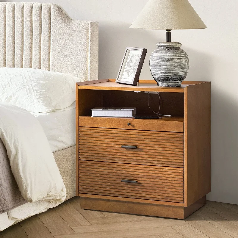 Lorenz Mid-century Nightstand with USB and LED Light by HULALA HOME