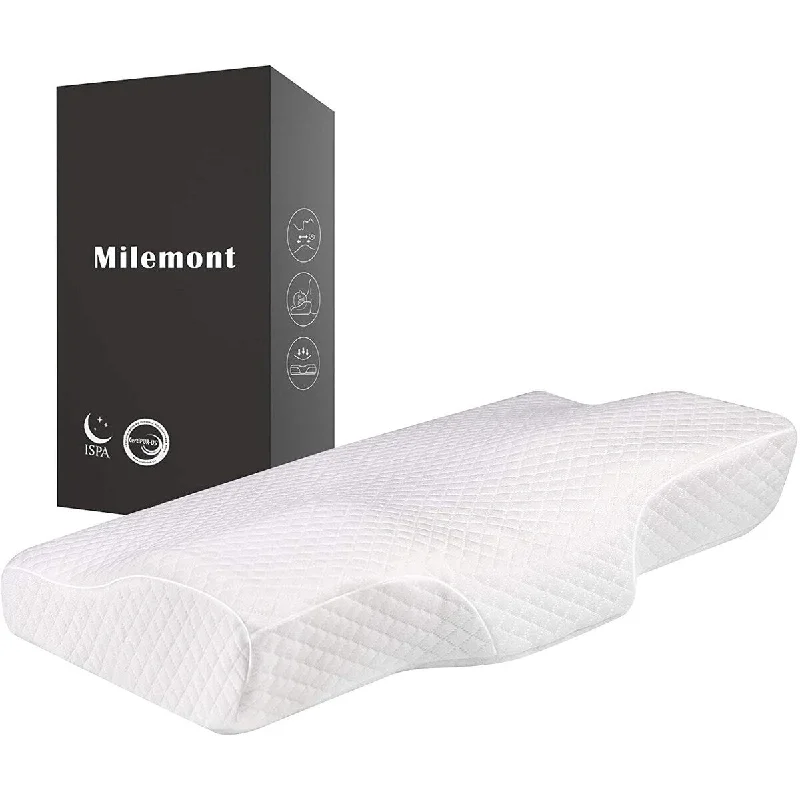 Memory Foam Pillow Contour Cervical Pillow for Back Sleepers - WHITE