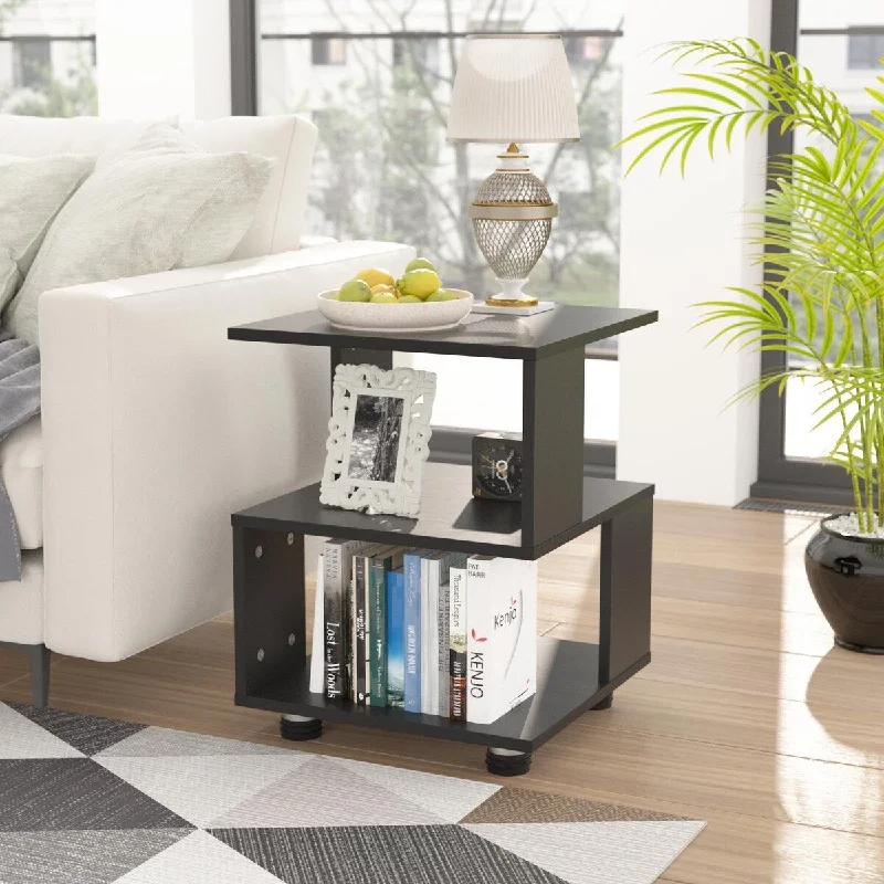 Modern 2-Tier Magic Cube Nightstands with Timeless Hollow Rectangle Design