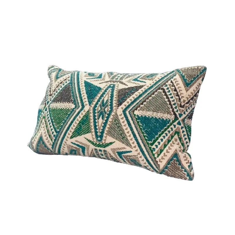 Modern Accent Pillow, Soft Cotton Cover With Filler, Geometric Design, Teal Blue, Beige, Gray - Teal Blue