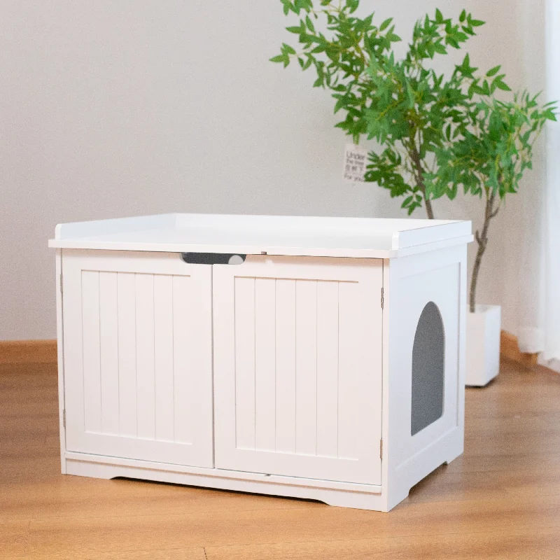 Modern Cat Home Litter Box Furniture Cabinet,Indoor Cat House Side Table & Kitty Litter Box，Large Pet Crate Nightstand