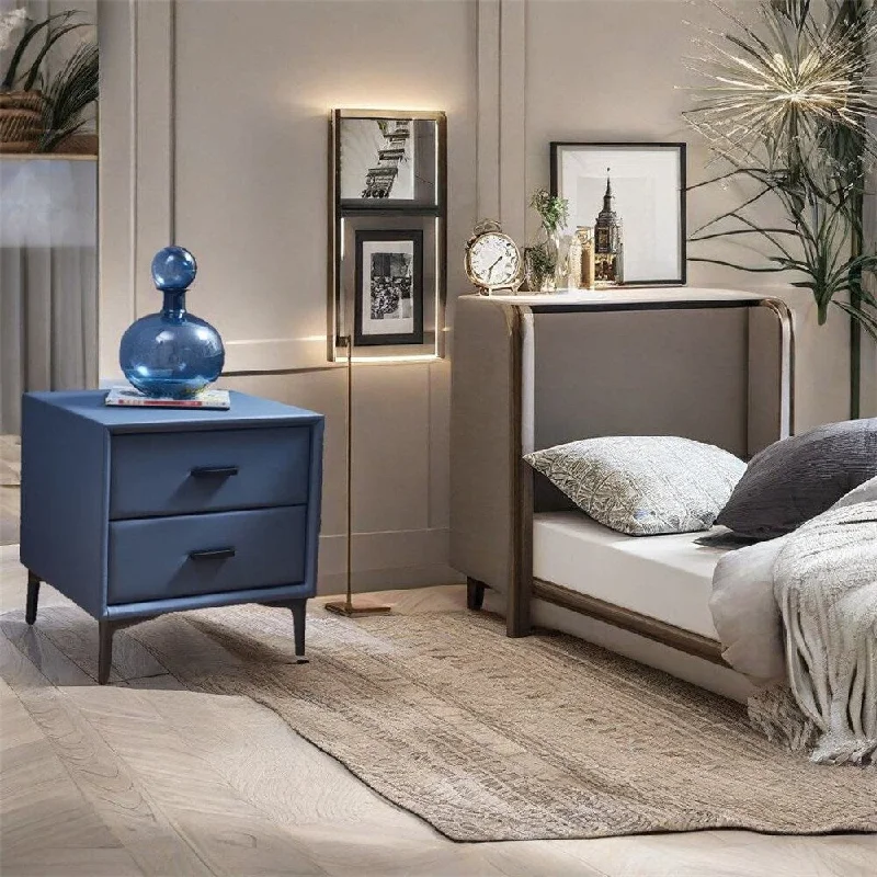 Modern Nightstand with 2 Drawers and PU Leather and Hardware Legs