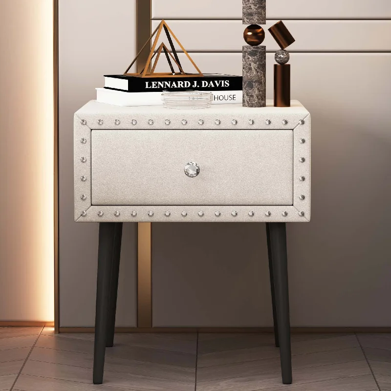 Modern Nightstands Set of 2 with Drawer and Crystal Handle