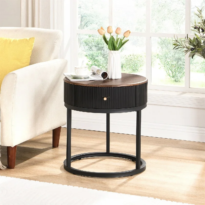 Modern Round Nightstand with Drawer