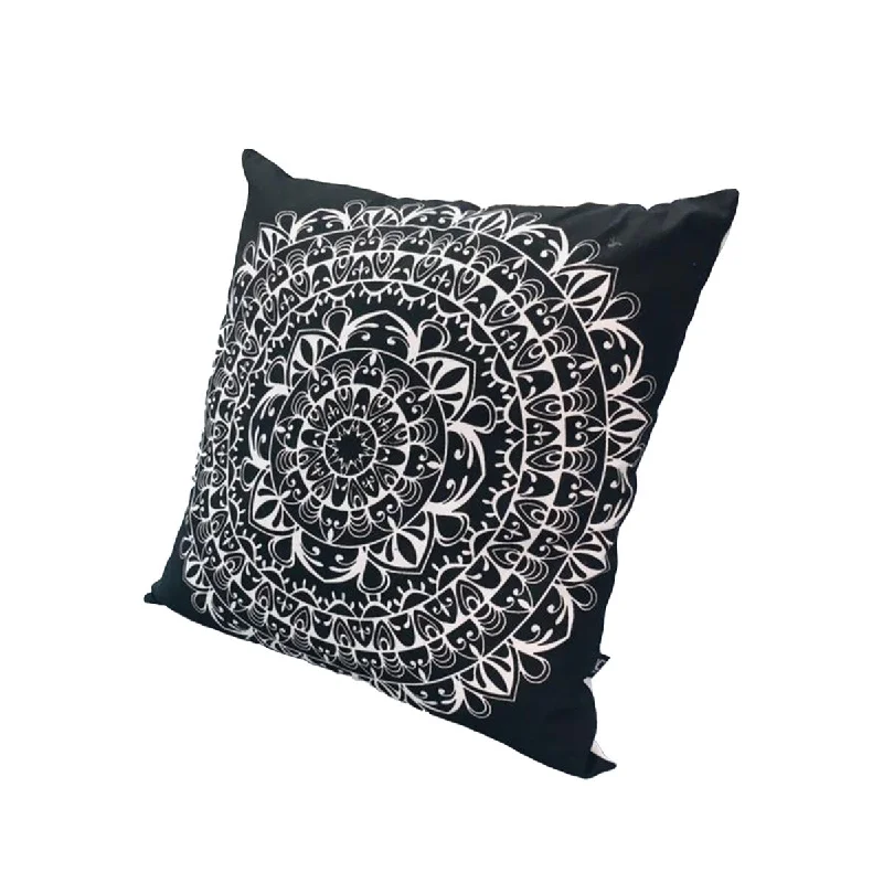 Modern Square Cotton Accent Throw Pillow, Mandala Design Pattern - Black