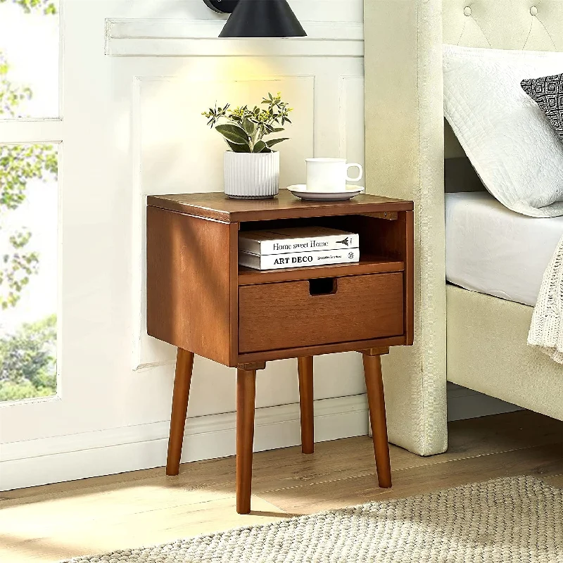 MUSEHOMEINC Mid Century Modern Wood Nightstand for Bedrooms with Storage Drawer and Shelf, End Table for Living Room