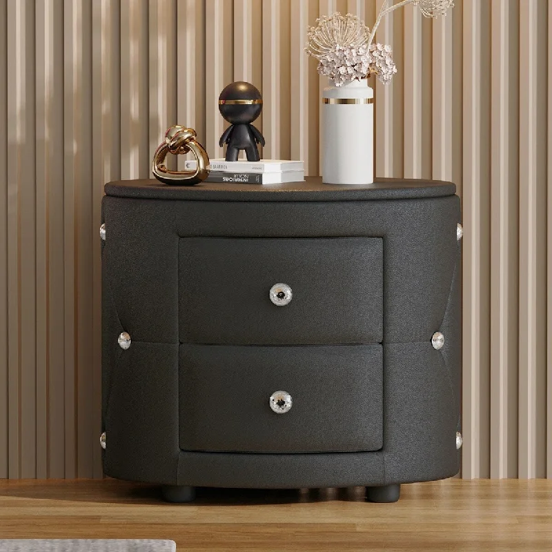 Nightstand with 2 Drawers and Crystal Handle,Fully Assembled Except Legs and Handles