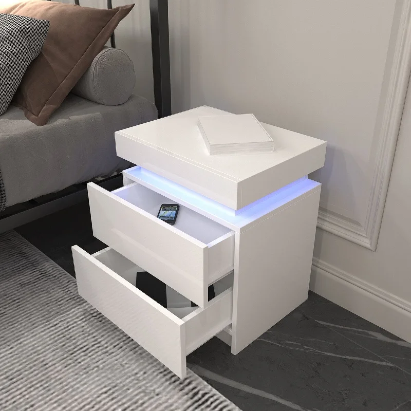 Nightstand With 2 Storage Drawers Led Lights