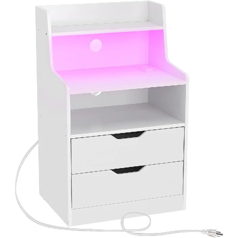 Nightstand with Charging Station and LED Lights 13.7"D x 17.7"W x 28.5"H