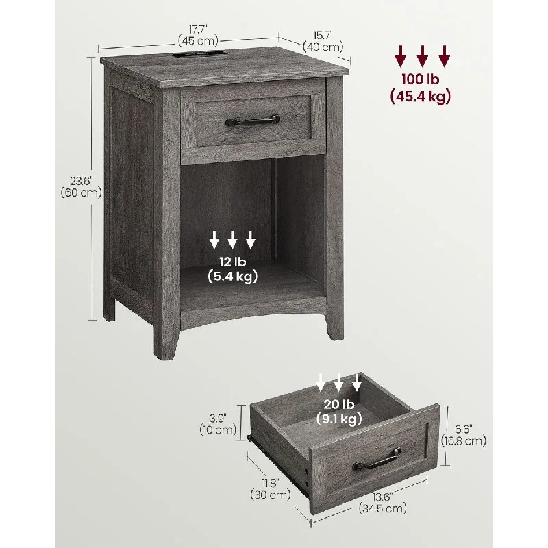 Nightstand with Charging Station and Open Compartment