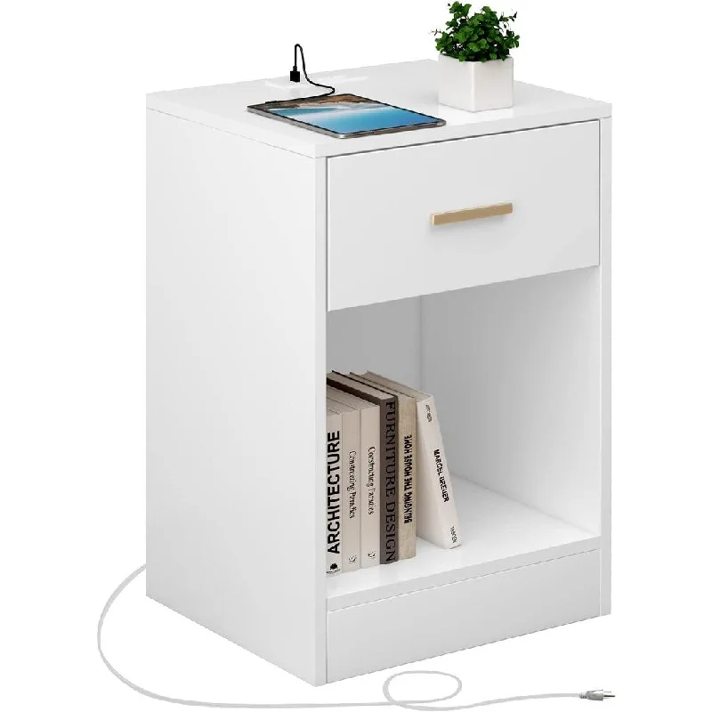 Nightstand with Charging Station, End Side Table with 13.8"D x 15.7"W x 23.6"H