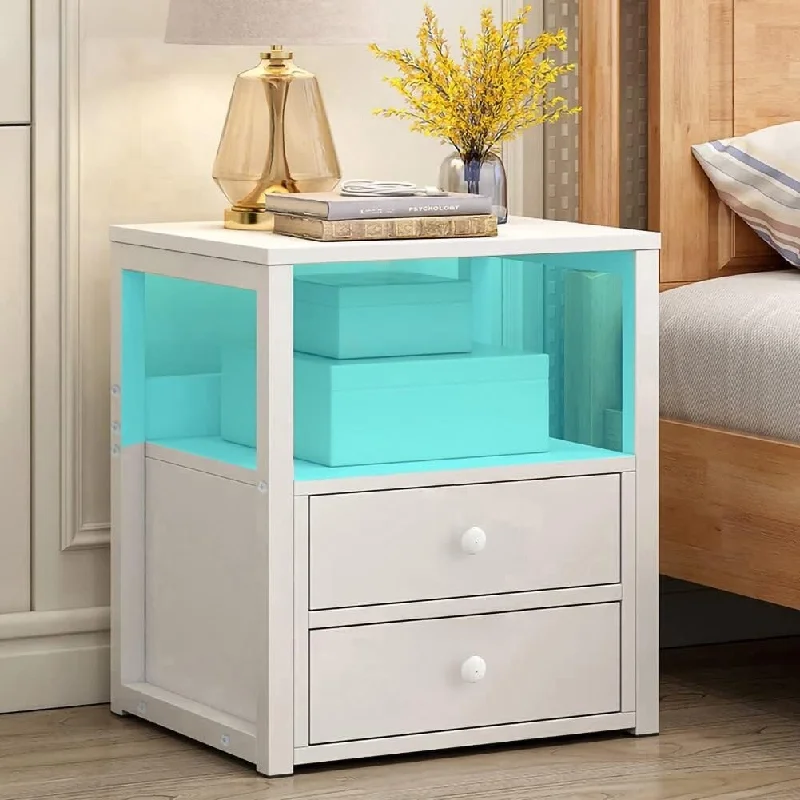 Nightstand with Charging Station LED Lights AC 15"D x 18"W x 24"H