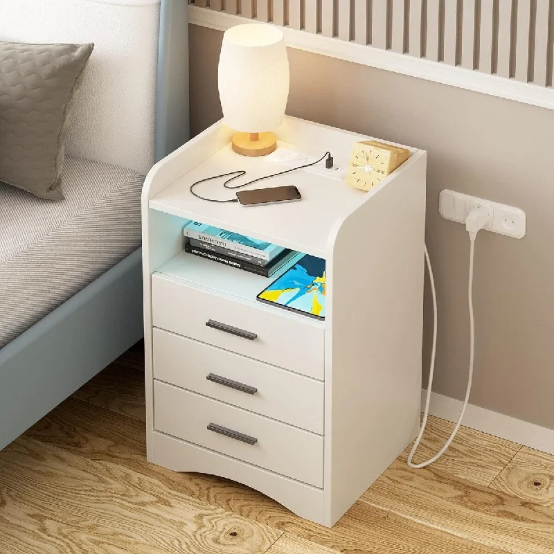 Nightstand with Charging Station & LED Lightswith 13.8"D x 15.8"W x 23.6"H