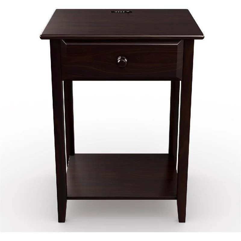 Nightstand with Charging Station of USB Ports Wide End Accent TableEnd SideTable 14"D x 18"W x 25"H