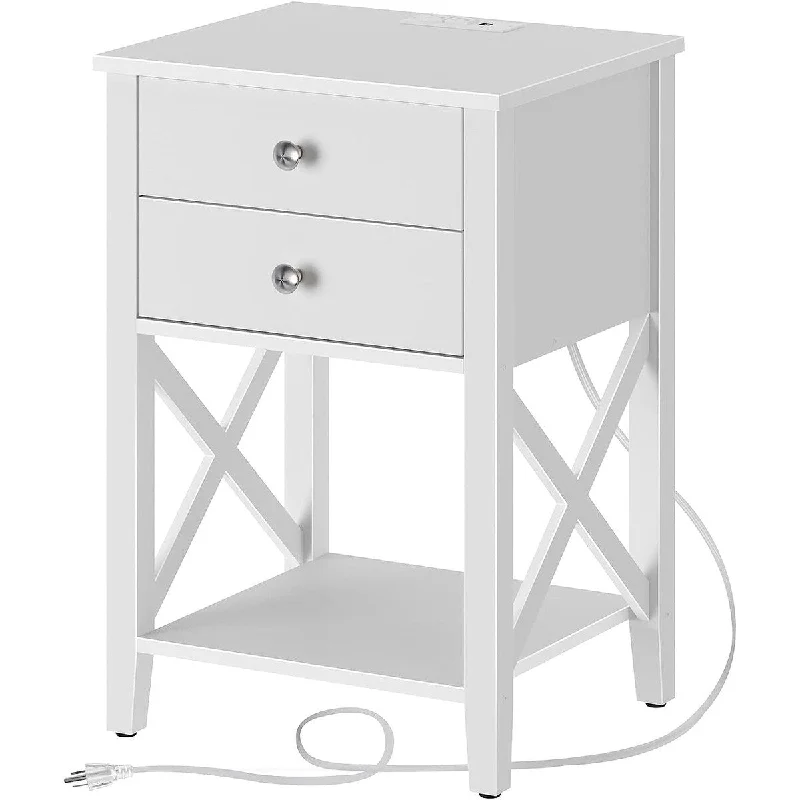 Nightstand with Charging Station with 2 Drawers 15.7"D x 17.7"W x 26"H