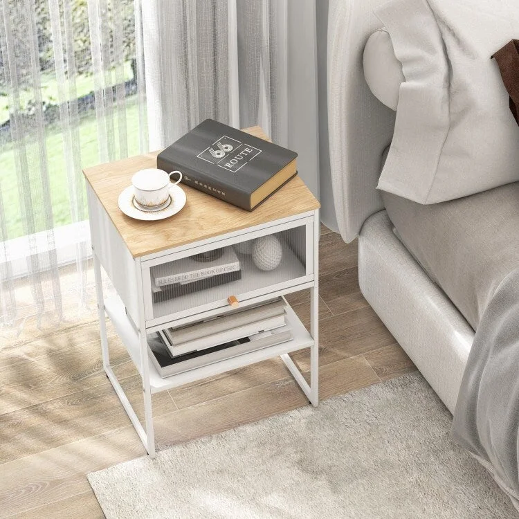 Nightstand with Flip up Door and Storage Shelf