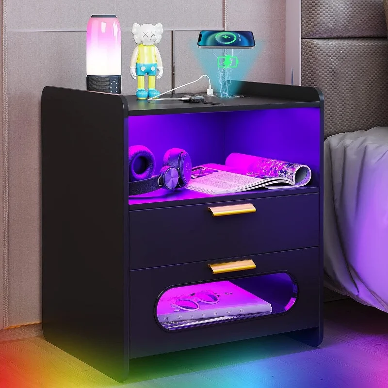 Nightstand with Wireless Charging Station and USB Ports 15.7"D x 19.6"W x 22.8"H