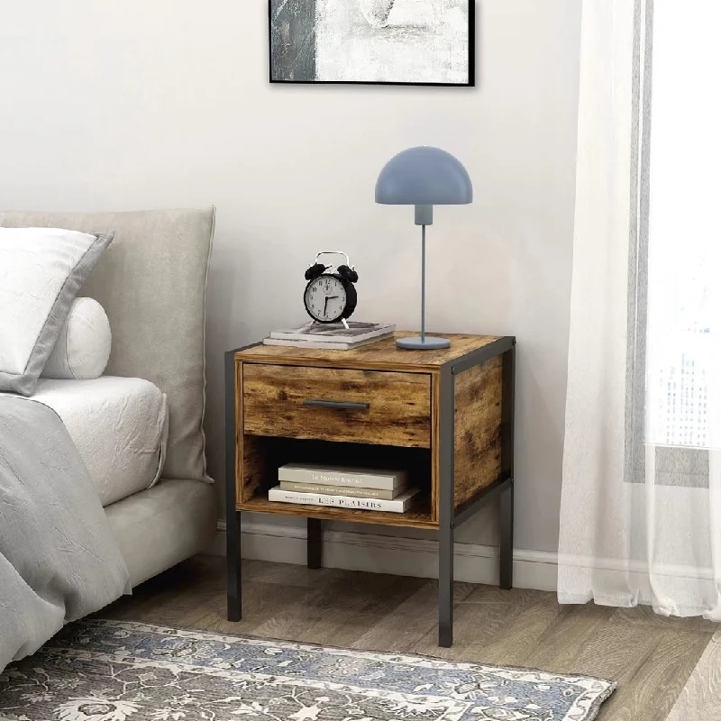 Nightstands Set of 2, Bedside Tables with Drawer, Rustic Brown