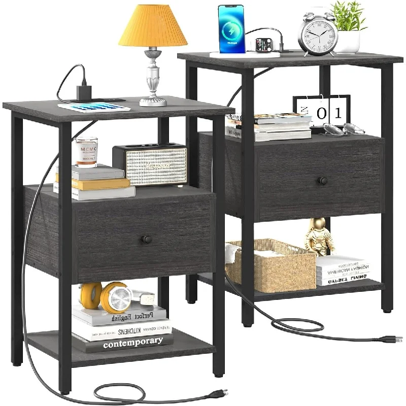 Nightstands Set of 2 with Charging Station 11"D x 15"W x 23"H