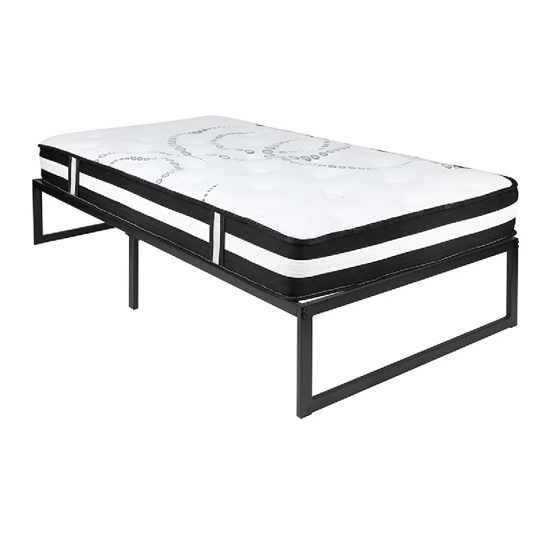 Offex 14" Metal Platform Bed Frame 12" Pocket Spring Mattress - Twin