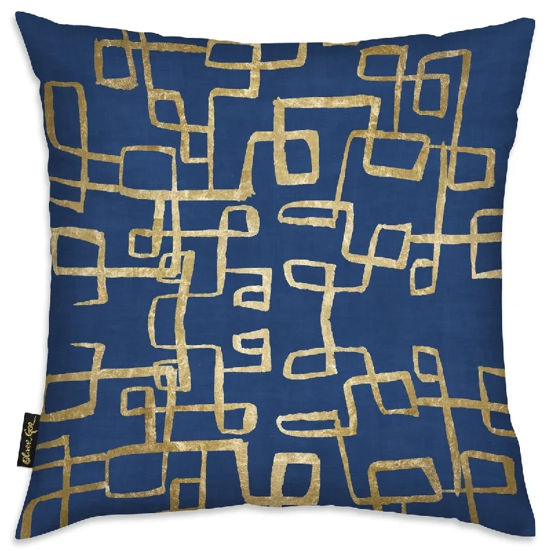 Oliver Gal 'Navy Geometry Gold' Abstract Decorative Pillow - Blue, Gold - Blue, Gold