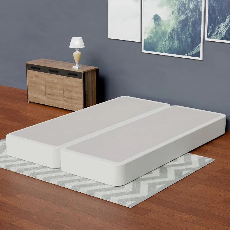 Onetan 4-Inch Wooden Box Spring, Low Profile Split Bed Foundation Ideal for Mattress, No Assembly Needed, White.