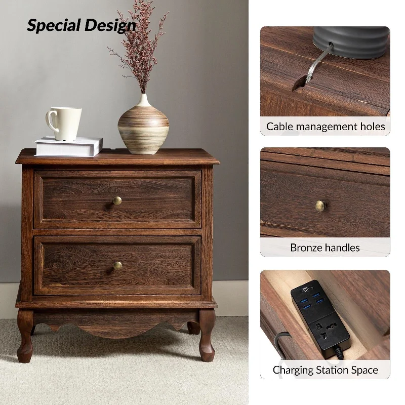 Pallantium 24'' Tall 2 - Drawer Nightstand with Charging Station Space Set of 2 by HULALA HOME