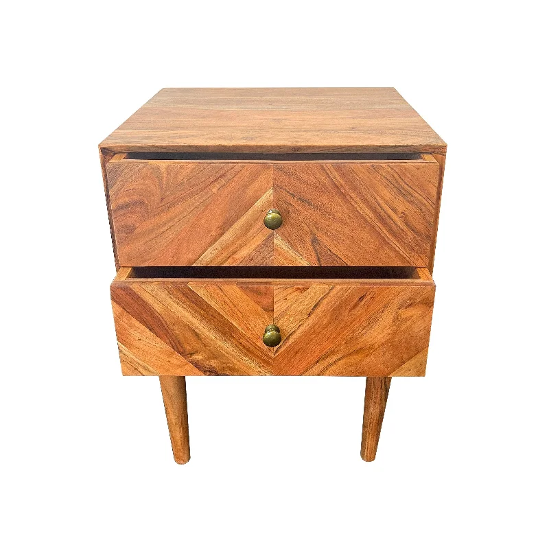 Pelioz Mid-Century Acacia 2-Drawer Bedside Table