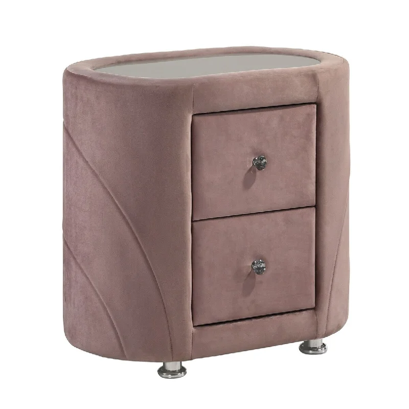 Pink Upholstered 2-drawer Nightstand with Sand Blast Glass Top for Nighttime Essentials