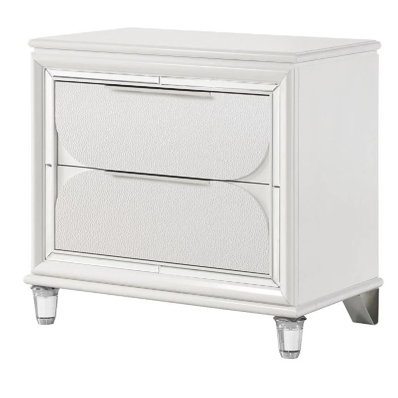 Rara 30 Inch Nightstand, 2 Drawers, Mirror Trim, Acrylic Legs, White