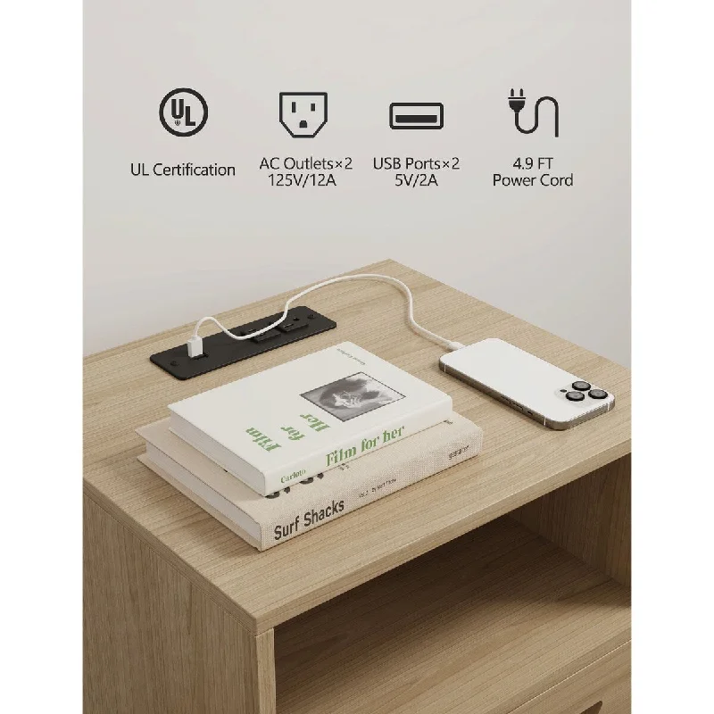 Rattan Nightstands with Charging Station