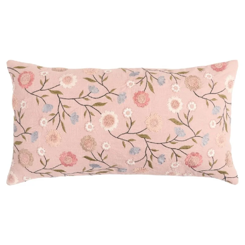 Rizzy Home Light Pink, Blue, Green, and White Floral Throw Pillow