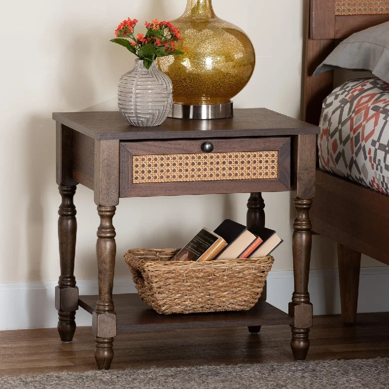 Roden Transitional Dark Brown Nightstand with Rattan