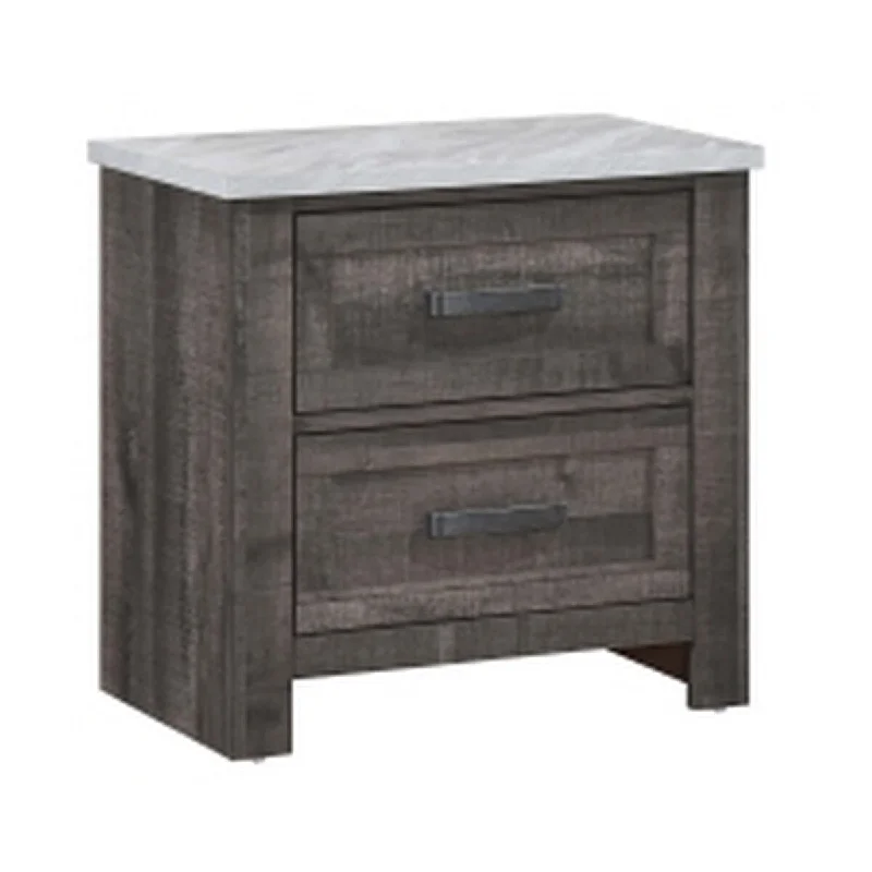 Romy 26 Inch Nightstand with 2 Drawers, Rustic Farmhouse Gray White Wood